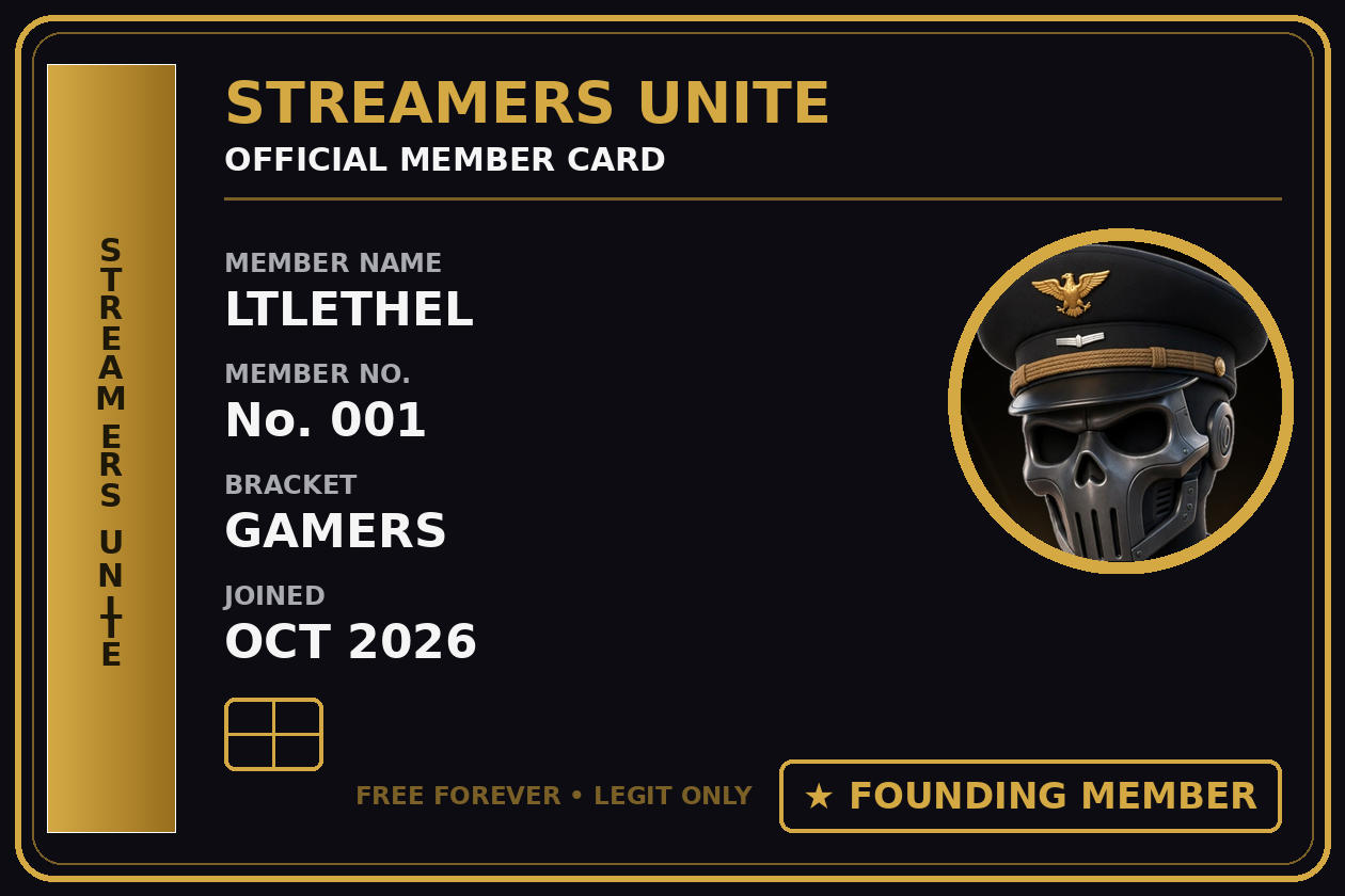 Streamers Unite member card — Ltlethel, Member No. 001, Founding Member edition